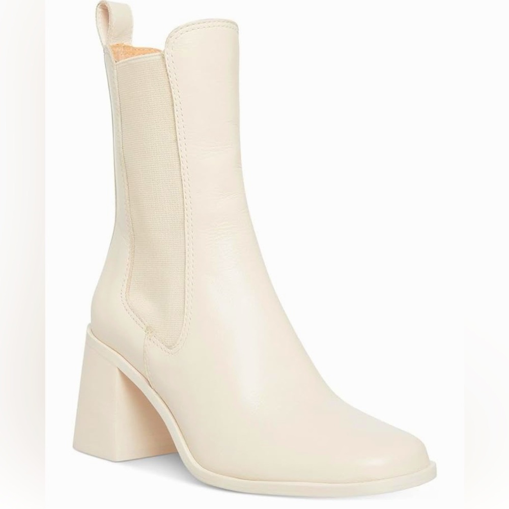 Steve Madden Cream Chelsea Block Heel Ankle Boots - Picture 2 of 8